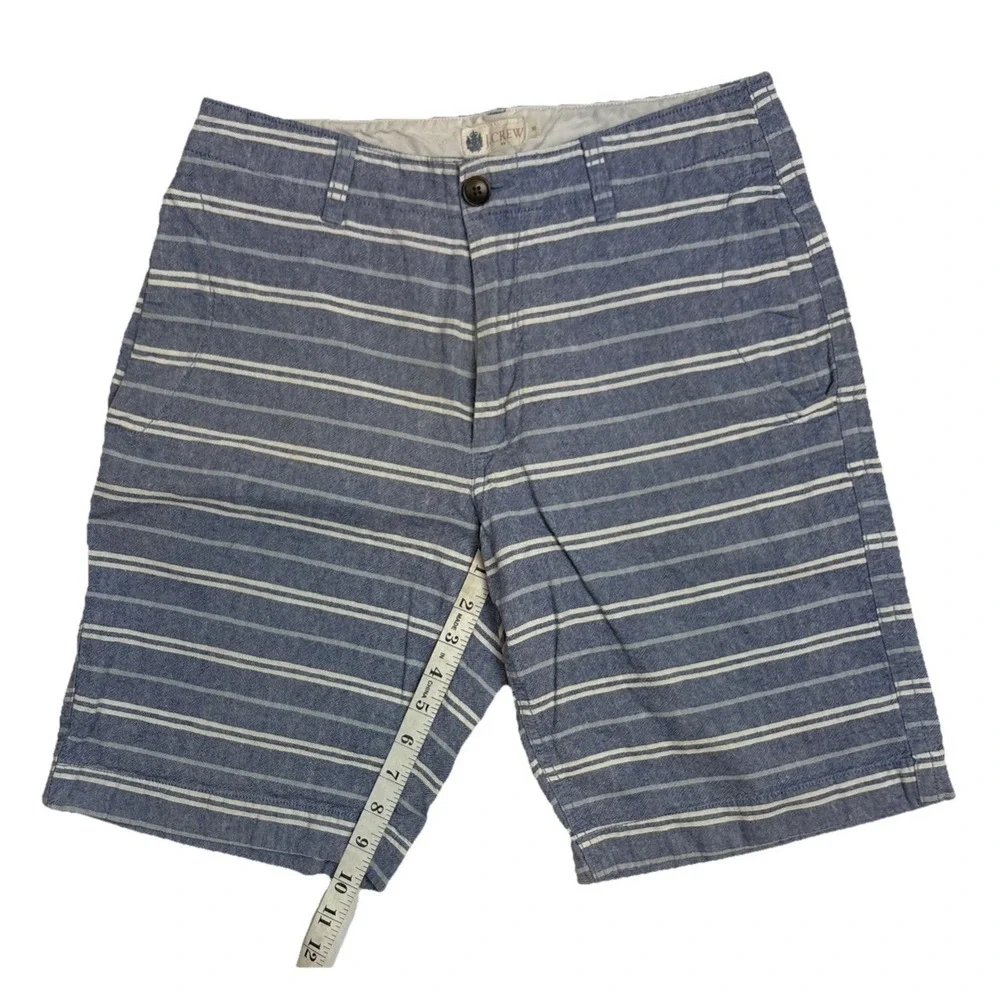 J. Crew Mens Blue and White Striped Flat Front Summer Shorts Linen Blend Size 30